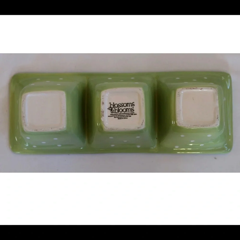 Blossoms and Blooms Divided Dish Blue‎ & Lime Green